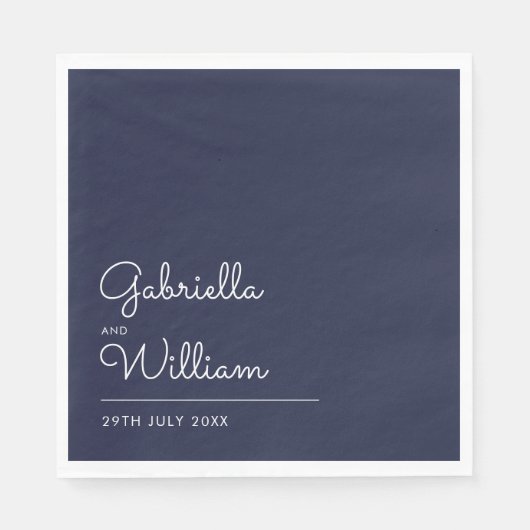Elegant modern marine en witte script servet (Voorkant)