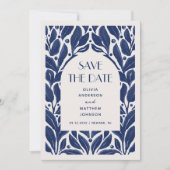 Elegant modern marineblauw bloemenboogpatroon save the date (Voorkant)