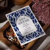 Elegant modern marineblauw bloemenboogpatroon save the date