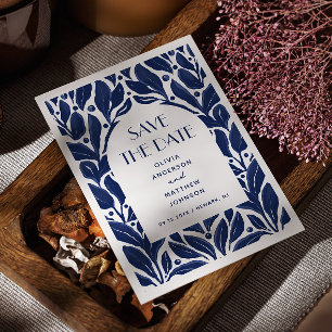 Elegant modern marineblauw bloemenboogpatroon save the date