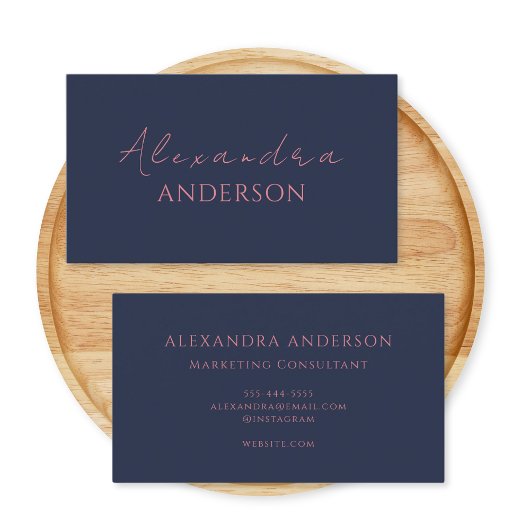 Elegant modern marineblauw roze minimalistisch mon visitekaartje