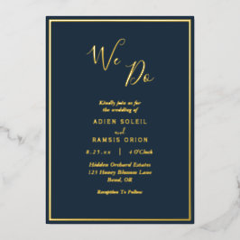 Elegant modern marinepoud dat we wel trouwen folie uitnodiging