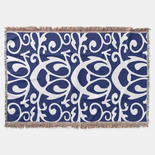  Elegant modern marinesblauw en wit patroon Deken (Voorkant)