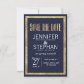Elegant modern marinesequin Blue Gold Sequin Save Save The Date (Voorkant)