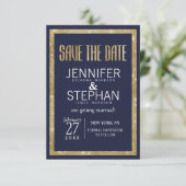 Elegant modern marinesequin Blue Gold Sequin Save Save The Date (Staand voorkant)