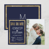Elegant modern marinesequin Blue Gold Sequin Save  Save The Date (Voorkant / Achterkant)
