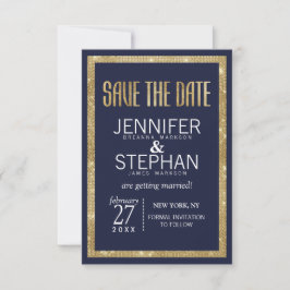 Elegant modern marinesequin Blue Gold Sequin Save  The Date