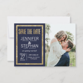 Elegant modern marinesequin Blue Gold Sequin Save  The Date