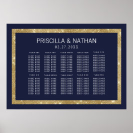 Elegant modern marinesequin Blue Gold Sequin Seati Poster