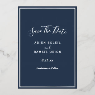Elegant modern marinesolf Silver Save the Date Kaa Folie Uitnodiging