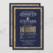 Elegant modern marinesultaat Blue Gold Sequin Wedd Kaart (Voorkant / Achterkant)