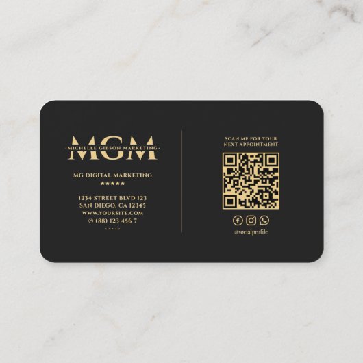 Elegant Modern Marketing Monogram Zwart Visitekaartje (Achterkant)
