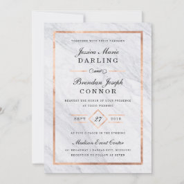 Elegant modern marmer en Roos Gold Wedding Kaart