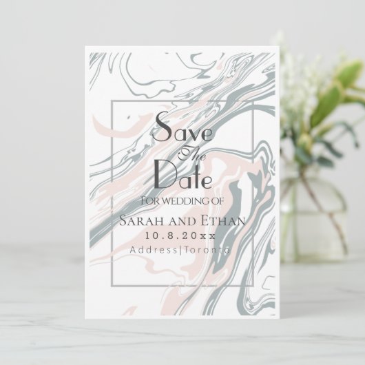 Elegant modern marmer save the date (Staand voorkant)