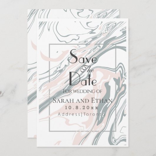 Elegant modern marmer save the date (Voorkant / Achterkant)