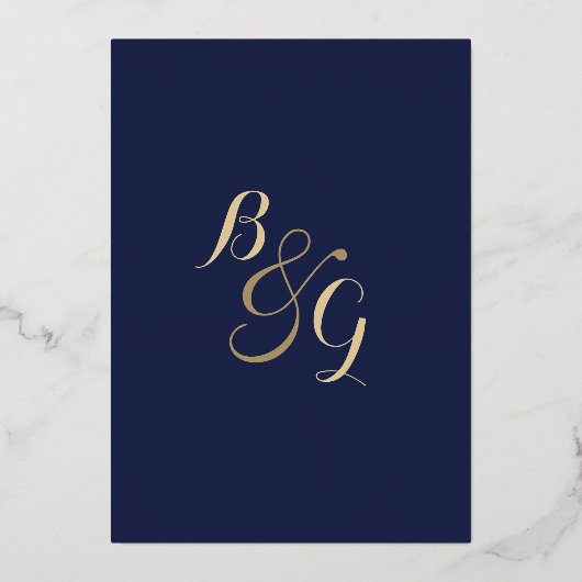 Elegant modern marvy blue Weddenschap echt goud Folie Uitnodiging (Achterkant)