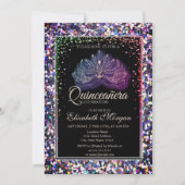 Elegant Modern Masker,Diamanten Pailletten Quincea Kaart (Voorkant)