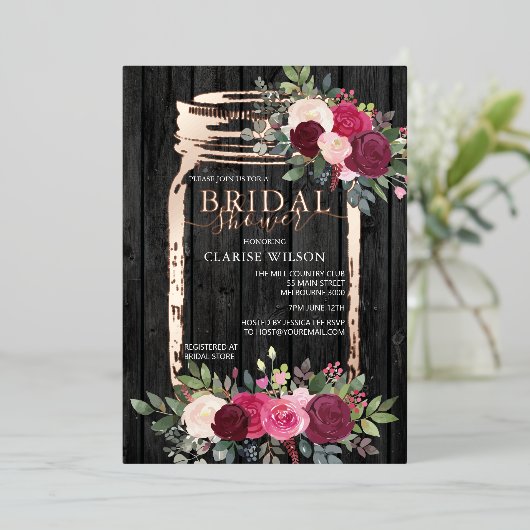 Elegant Modern Mason Jar Vrijgezellenfeest Folie Uitnodiging (Staand Voorkant)