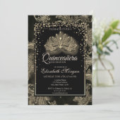 Elegant Modern Masque Floral Damask Quinceanera Kaart (Staand voorkant)