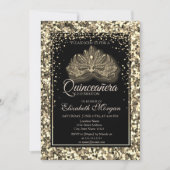 Elegant Modern Masque Gold Sequins Quinceanera Kaart (Voorkant)