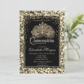 Elegant Modern Masque Gold Sequins Quinceanera Kaart (Staand voorkant)