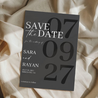  Elegant Modern Matte Black Wedding Save The Date Kaart