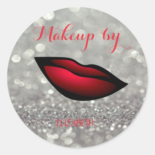 Elegant modern meisje, Glitter, Bokeh Red Lips Ronde Sticker (Voorkant)