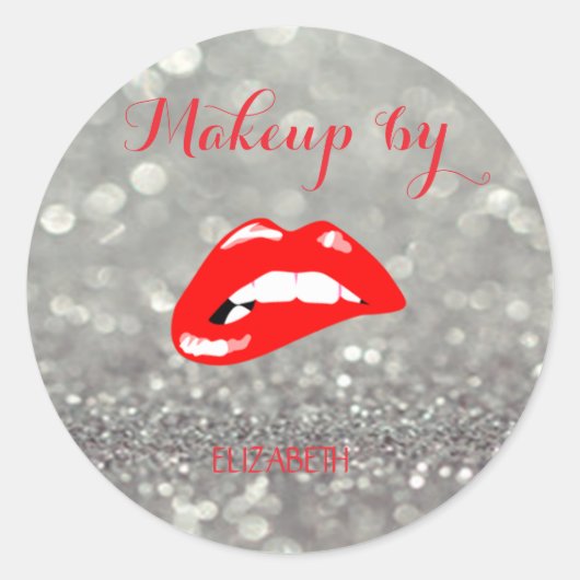 Elegant modern meisje, glittery, Red Lips Ronde Sticker (Voorkant)