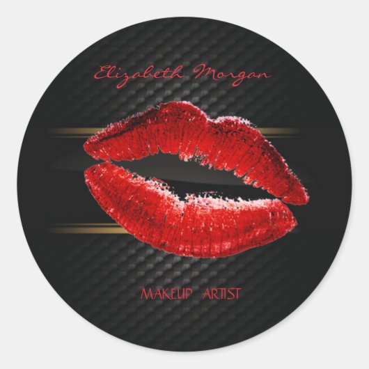 Elegant modern meisje, glittery Red Lips, zwart Ronde Sticker (Voorkant)