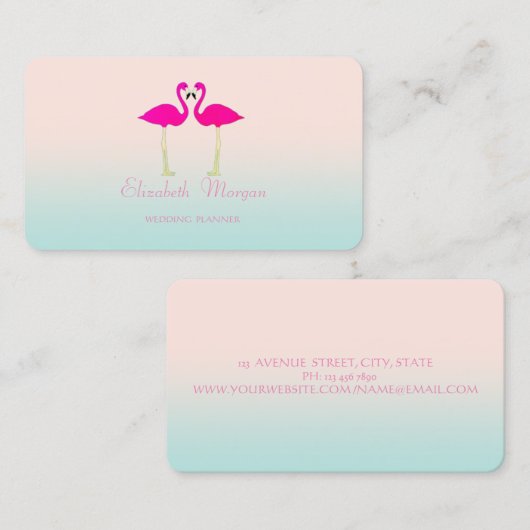 Elegant modern meisje grappig, roze flamingos in l visitekaartje (Voorkant / Achterkant)