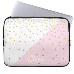 Elegant modern meisje met goudglitter confetti laptop sleeve