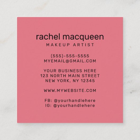 Elegant modern meisje Roze Lips Makeup Artist Squa Vierkante Visitekaartje (Achterkant)
