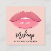 Elegant modern meisje Roze Lips Makeup Artist Squa Vierkante Visitekaartje (Voorkant)