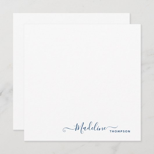 Elegant modern meisjesScript Navy Blue Note Card Notitiekaartje (Voorkant / Achterkant)