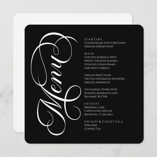 Elegant modern Menu Black and White (Voorkant / Achterkant)