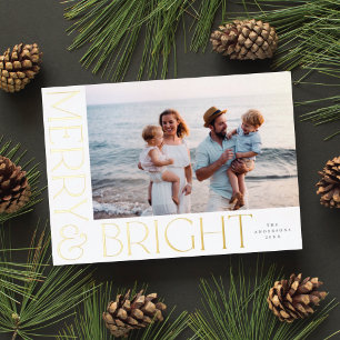 Elegant Modern Merry & Bright 1 foto wit goud Folie Feestdagenkaart