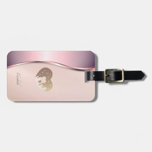 Elegant modern Metallic Heart Bagagelabel (Voorkant horizontaal)