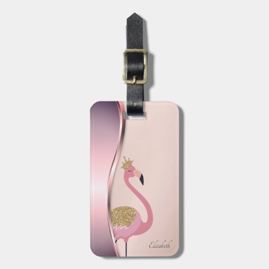 Elegant modern Metallic Roze Flamingo Bagagelabel (Voorkant verticaal)