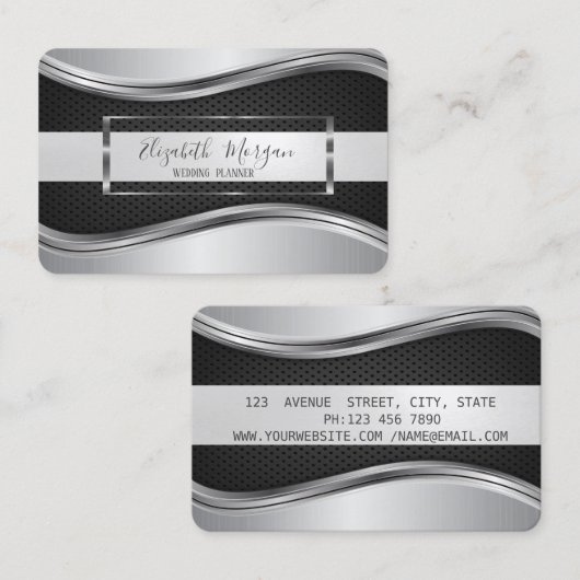 Elegant modern Metallic Silver Black Lijst Visitekaartje (Voorkant / Achterkant)