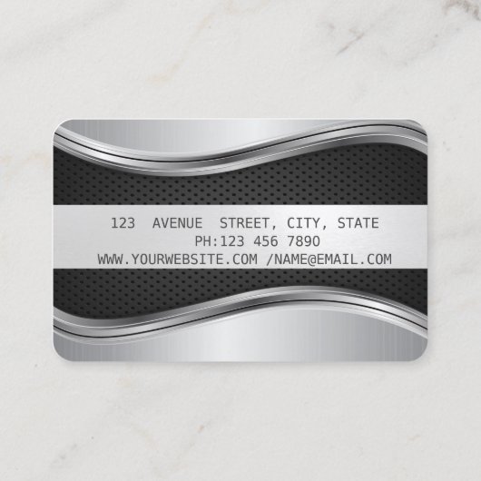 Elegant modern Metallic Silver Black Lijst Visitekaartje (Achterkant)