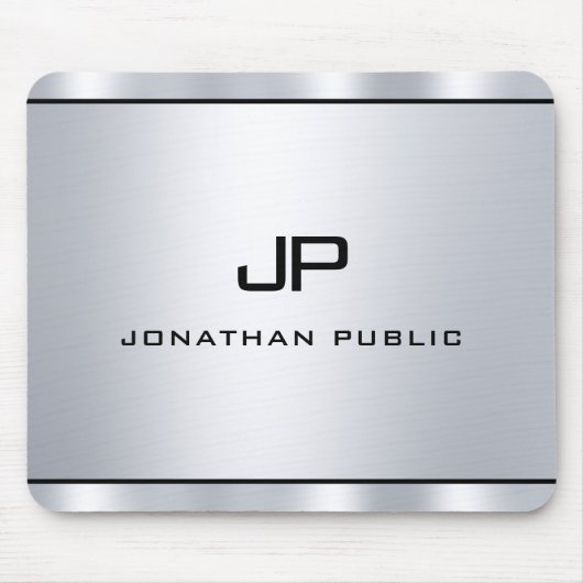 Elegant modern Metallic Silver Kijk Monogram Muismat (Voorkant)