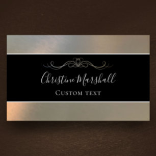 Elegant Modern Metallic Zwart & Zilver Custom Visitekaartje
