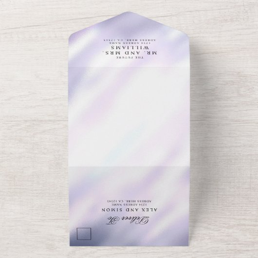 Elegant modern metallisch Paars wit, eenvoudig ont All In One Uitnodiging (Buitenkant)