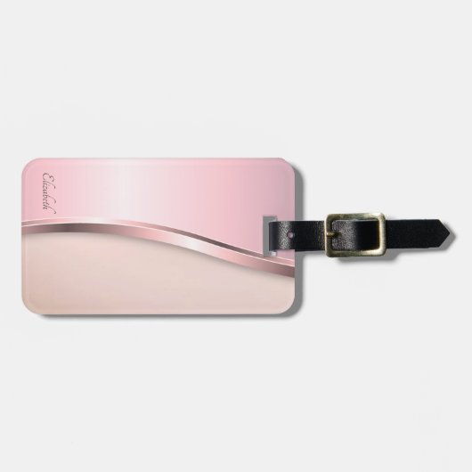 Elegant modern metallisch, roze bagagelabel (Voorkant horizontaal)