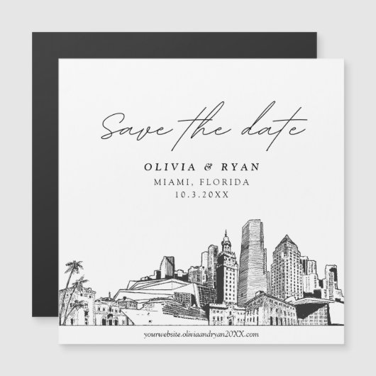 Elegant Modern Miami Square Save the Date Magnet (Voorkant / Achterkant)