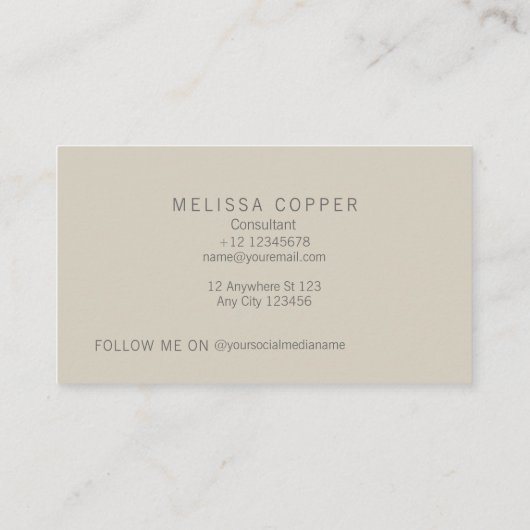 Elegant modern minimaal beige ivoormonogram visitekaartje (Achterkant)