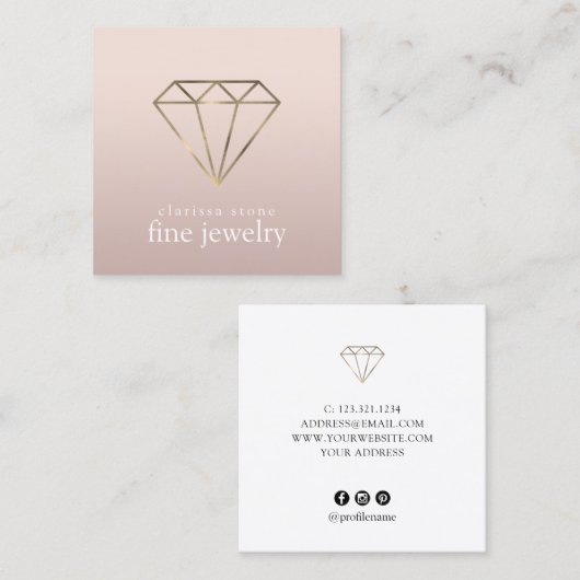 Elegant modern minimaal gouden sieraden vierkante visitekaartje (Voorkant / Achterkant)