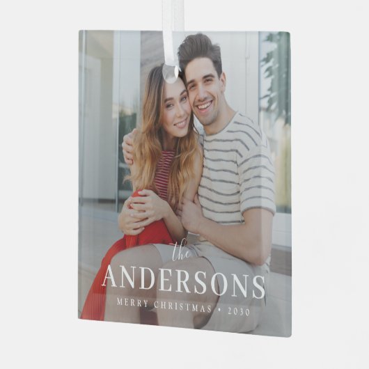 Elegant modern minimaal | Kerstparen foto Glas Ornament (Voorkant links)