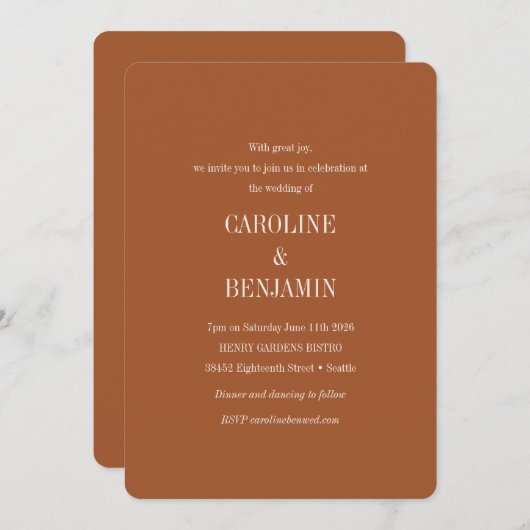 Elegant modern minimaal klassieke terracotta bruil kaart (Voorkant / Achterkant)