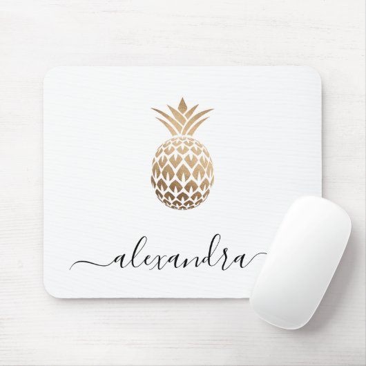 Elegant modern minimaal kopergoud witte ananas muismat (Met muis)